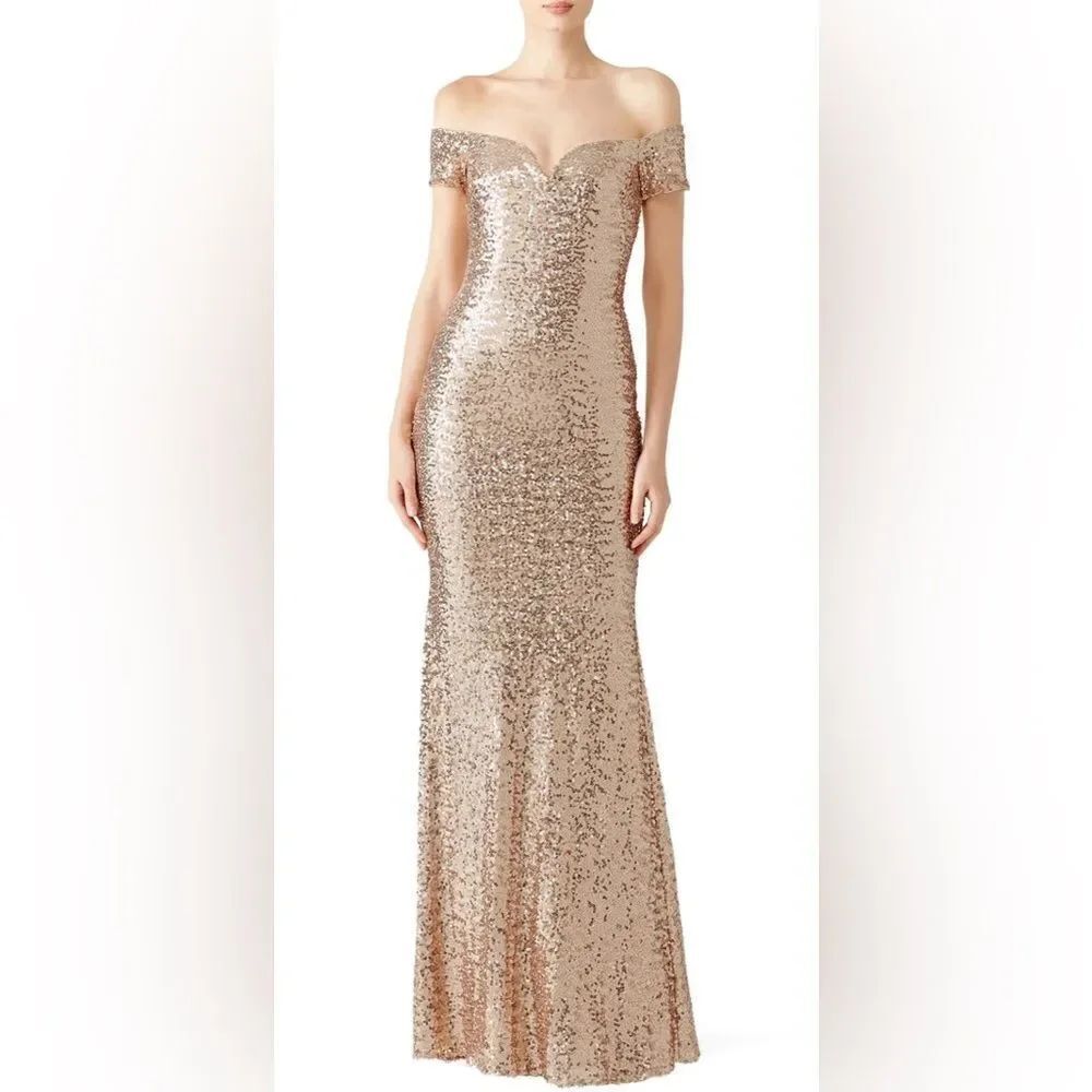 Badgley Mischka Blush Sequin Off Shoulder Gown Size 4